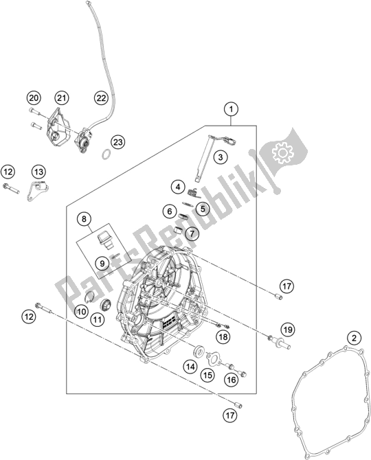 All parts for the Clutch Cover of the Husqvarna Vitpilen 401-B. D. EU5 KR 4015 2020