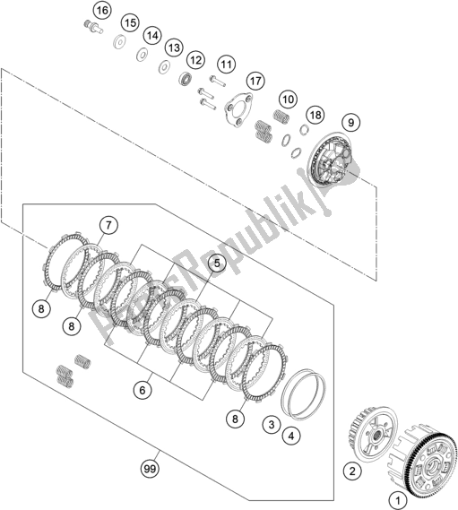 All parts for the Clutch of the Husqvarna Vitpilen 401-B. D. EU5 KR 4015 2020