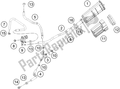 All parts for the Evaporative Canister of the Husqvarna Vitpilen 401-B. D. EU5 KR 4015 2020