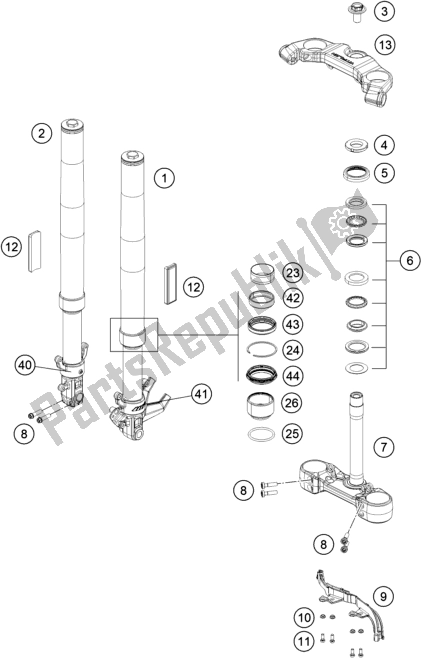 All parts for the Front Fork, Triple Clamp of the Husqvarna Vitpilen 401-B. D. EU5 KR 4015 2020