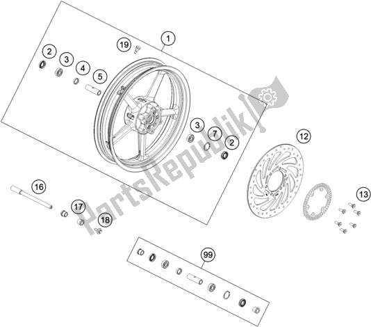 Tutte le parti per il Front Wheel #1 del Husqvarna Vitpilen 401-B. D. EU5 KR 4015 2020