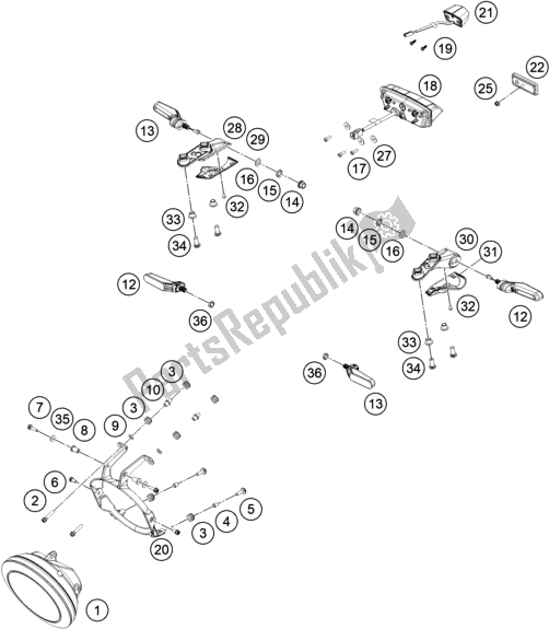 All parts for the Lighting System of the Husqvarna Vitpilen 401-B. D. EU5 KR 4015 2020