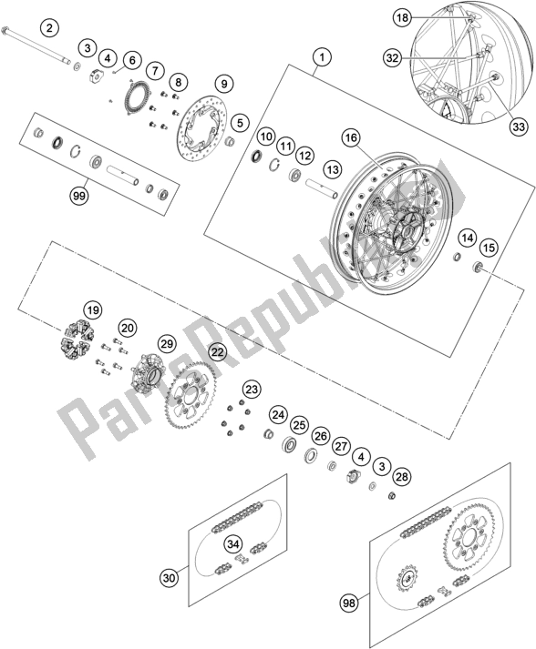 All parts for the Rear Wheel of the Husqvarna Vitpilen 401-B. D. EU5 KR 4015 2020