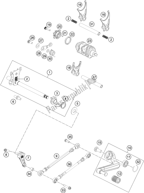 Tutte le parti per il Meccanismo Di Spostamento del Husqvarna Vitpilen 401-B. D. EU5 KR 4015 2020