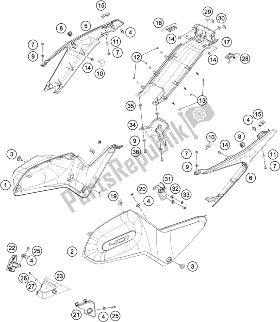 All parts for the Side Trim of the Husqvarna Vitpilen 401-B. D. EU5 KR 4015 2020