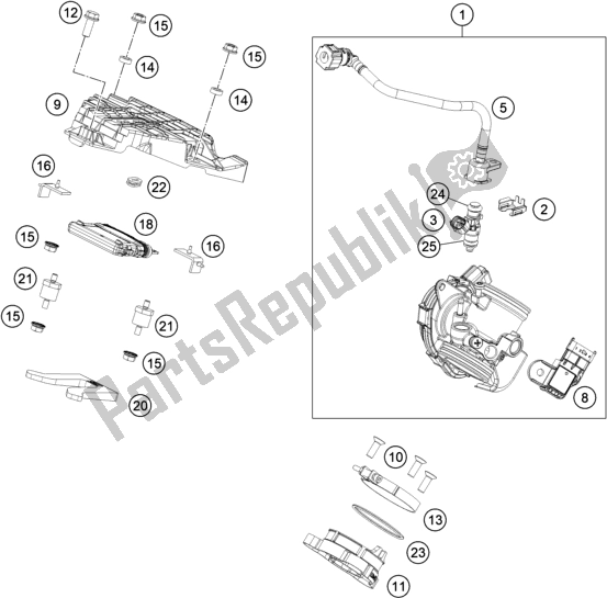 All parts for the Throttle Body of the Husqvarna Vitpilen 401-B. D. EU5 KR 4015 2020