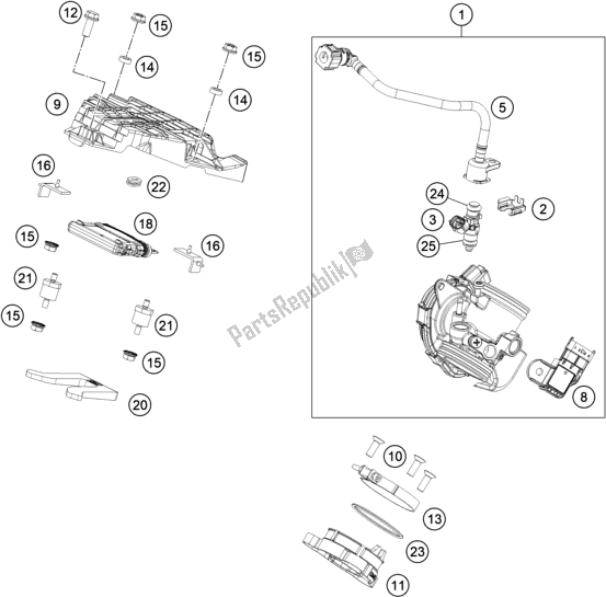 All parts for the Throttle Body of the Husqvarna Vitpilen 401-B. D. EU5 KR 4015 2020