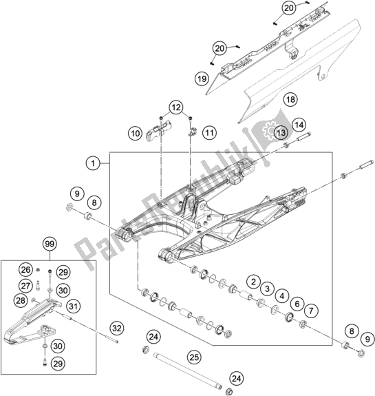All parts for the Swing Arm of the Husqvarna Vitpilen 401 EU 2018