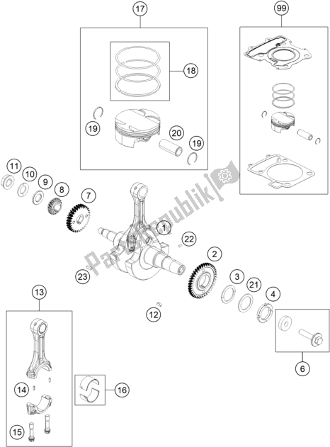 Toutes les pièces pour le Vilebrequin, Piston du Husqvarna Vitpilen 401 EU 2019