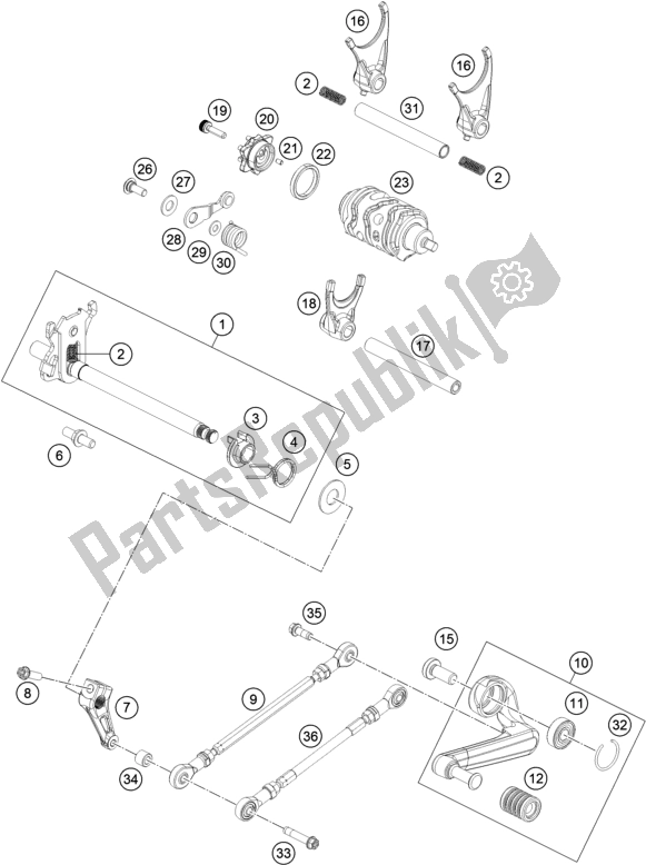 All parts for the Shifting Mechanism of the Husqvarna Vitpilen 401 EU 2019