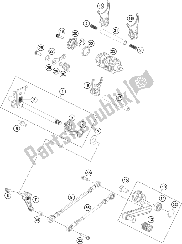 All parts for the Shifting Mechanism of the Husqvarna Vitpilen 401 EU 2020