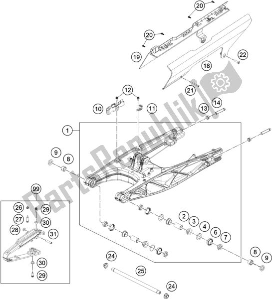 All parts for the Swing Arm of the Husqvarna Vitpilen 401 EU 2020