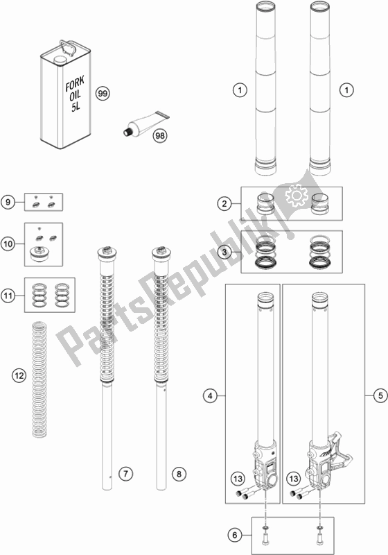 All parts for the Front Fork Disassembled of the Husqvarna Vitpilen 701 EU 2018