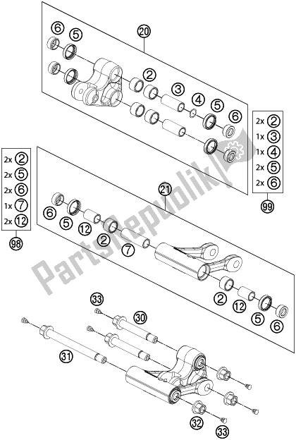 All parts for the Pro Lever Linking of the Husqvarna Vitpilen 701 EU 2018