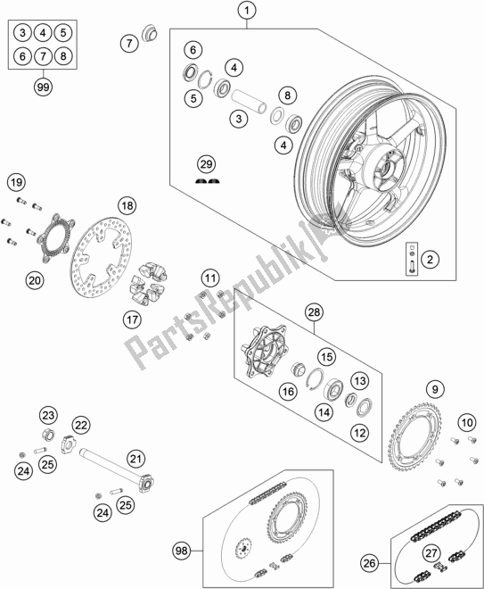 All parts for the Rear Wheel of the Husqvarna Vitpilen 701 EU 2018