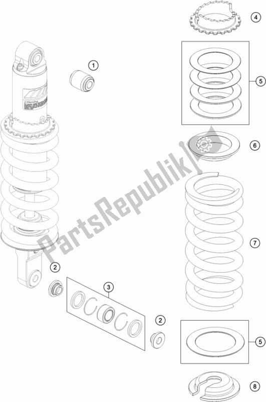 All parts for the Shock Absorber Disassembled of the Husqvarna Vitpilen 701 EU 2018