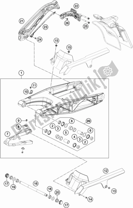 All parts for the Swing Arm of the Husqvarna Vitpilen 701 EU 2018