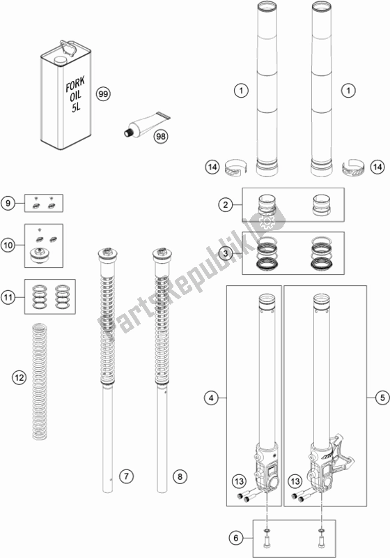 All parts for the Front Fork Disassembled of the Husqvarna Vitpilen 701 EU 2019