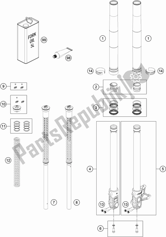 All parts for the Front Fork Disassembled of the Husqvarna Vitpilen 701 EU 2020