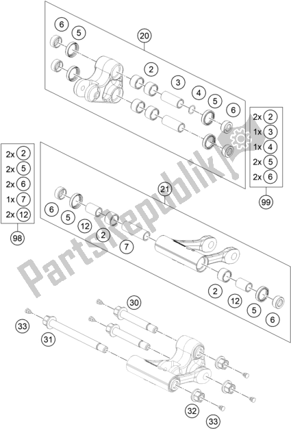 All parts for the Pro Lever Linking of the Husqvarna Vitpilen 701 EU 2020