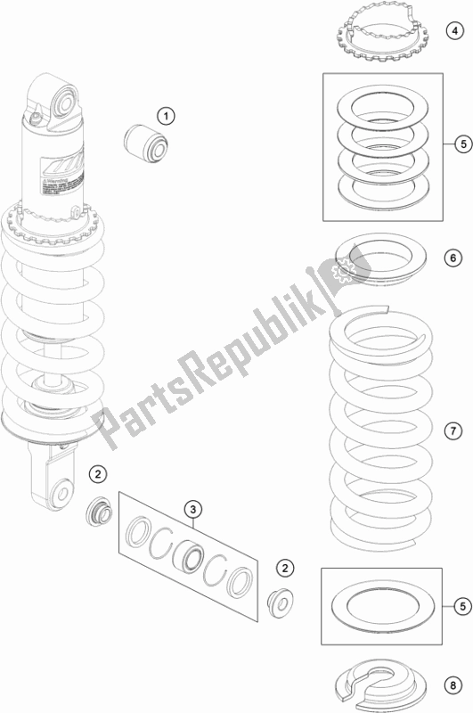 All parts for the Shock Absorber Disassembled of the Husqvarna Vitpilen 701 EU 2020