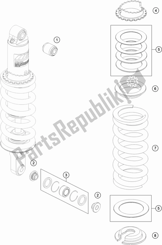 All parts for the Shock Absorber Disassembled of the Husqvarna Vitpilen 701 EU 2020