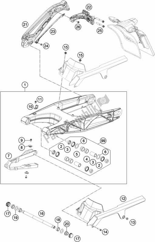 All parts for the Swing Arm of the Husqvarna Vitpilen 701 EU 2020