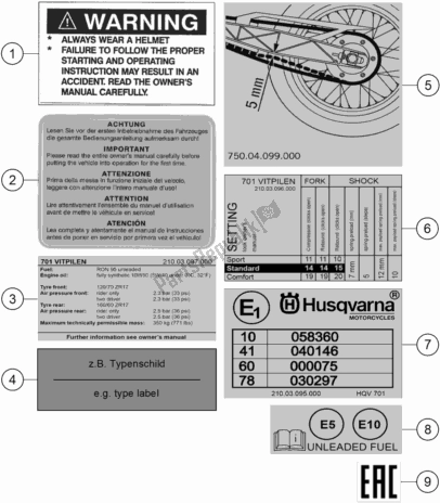 All parts for the Technic Information Sticker of the Husqvarna Vitpilen 701 EU 2020