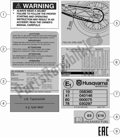 All parts for the Technic Information Sticker of the Husqvarna Vitpilen 701 EU 2020