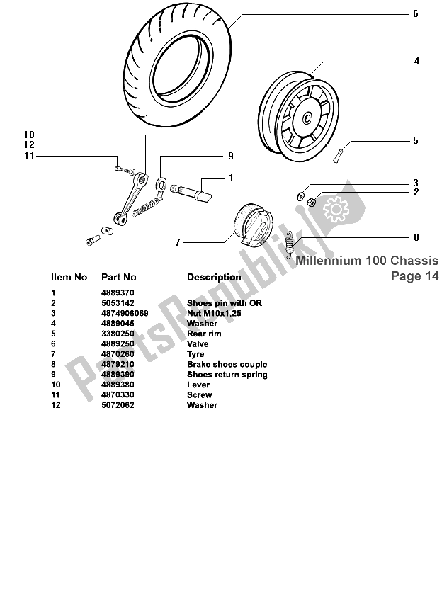 Todas las partes para Rear Wheel (chassis) de Italjet Millennium 100 CC 1996 - 2003