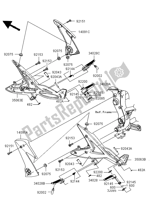 All parts for the Footrests of the Kawasaki ER 6N 650 2007