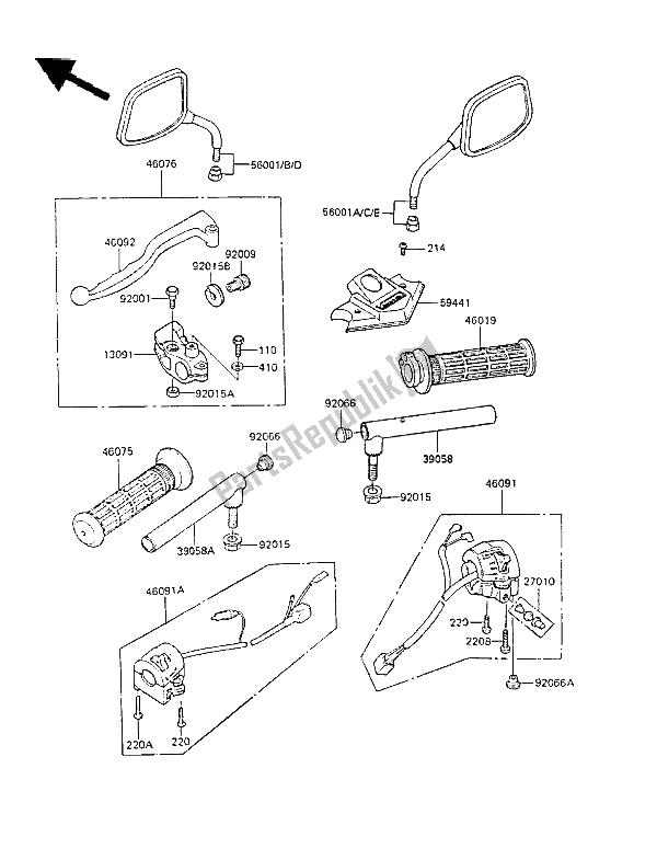 Alle onderdelen voor de Stuur van de Kawasaki GPZ 305 Belt Drive 1987