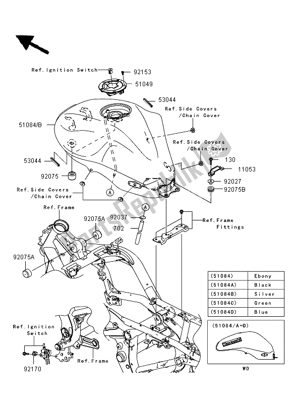 All parts for the Fuel Tank of the Kawasaki ER 6F 650 2006