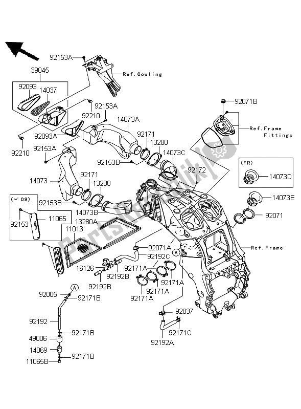 Alle onderdelen voor de Luchtfilter van de Kawasaki ZZR 1400 ABS 2009