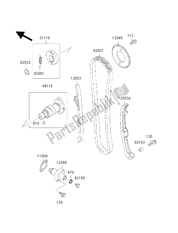 Todas as partes de árvore De Cames E Tensor do Kawasaki KVF 400 2002