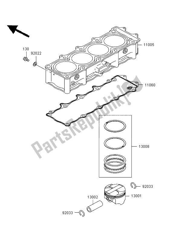 All parts for the Cylinder & Piston of the Kawasaki Ninja ZX 12R 1200 2004