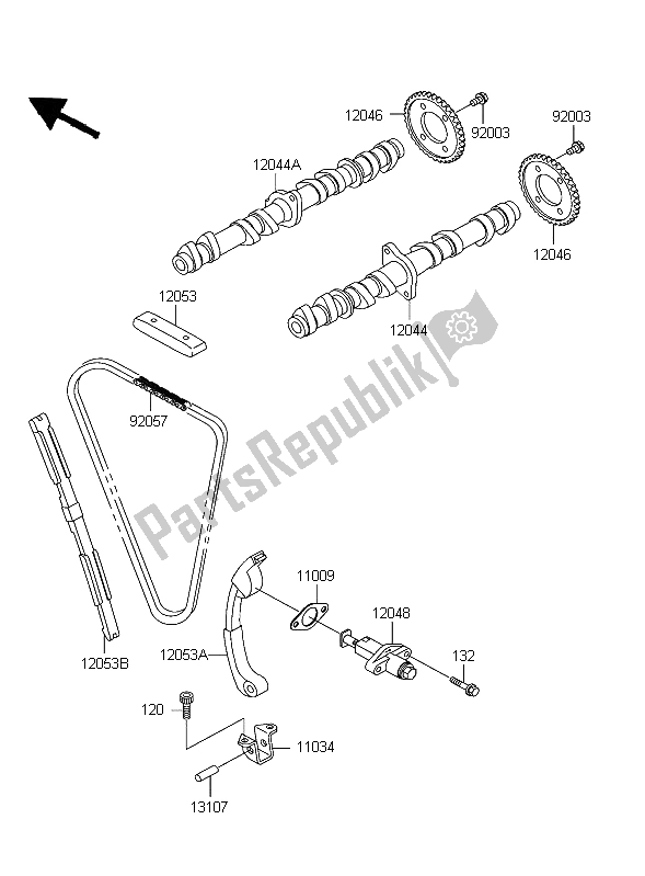 All parts for the Cam Shaft & Tensioner of the Kawasaki ZZR 600 2004