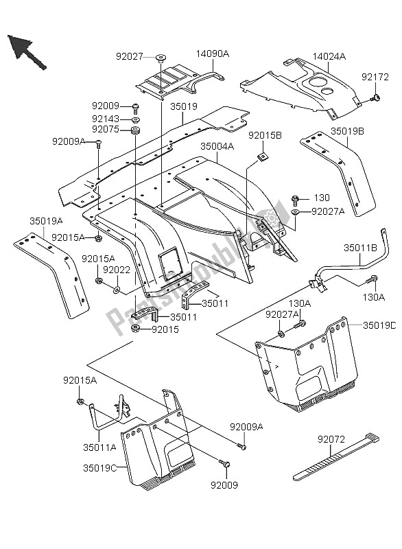 All parts for the Front Fender of the Kawasaki KLF 300 4X4 2005