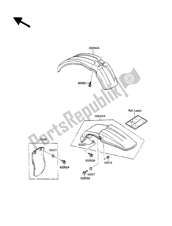 Tutte le parti per il Parabordi del Kawasaki KX 100 1990