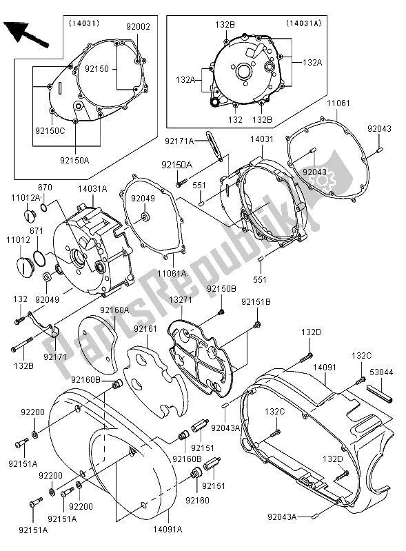 All parts for the Left Engine Cover of the Kawasaki VN 1600 Classic 2006