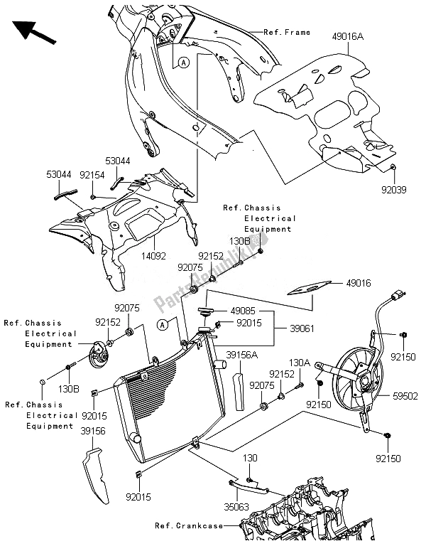 All parts for the Radiator of the Kawasaki Ninja ZX 6R 600 2014