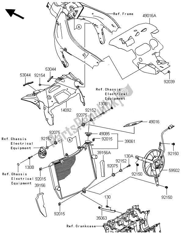 All parts for the Radiator of the Kawasaki Ninja ZX 6R 600 2014