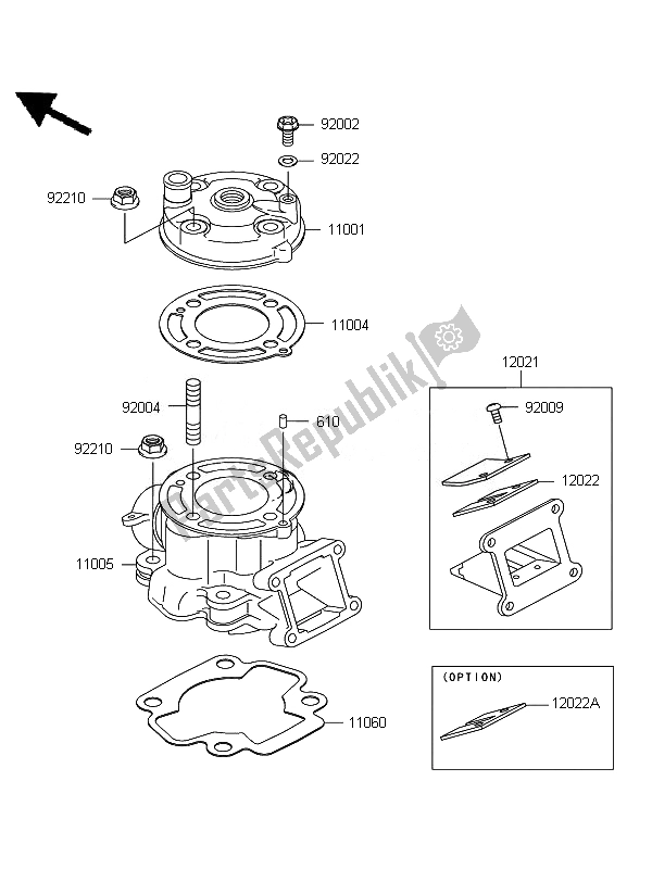 All parts for the Cylinder Head & Cylinder of the Kawasaki KX 65 2010