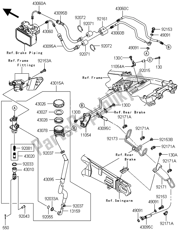 All parts for the Rear Master Cylinder of the Kawasaki ZZR 1400 ABS 2014
