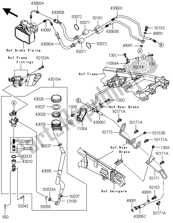 Toutes les pièces pour le Maître-cylindre Arrière du Kawasaki ZZR 1400 ABS 2014