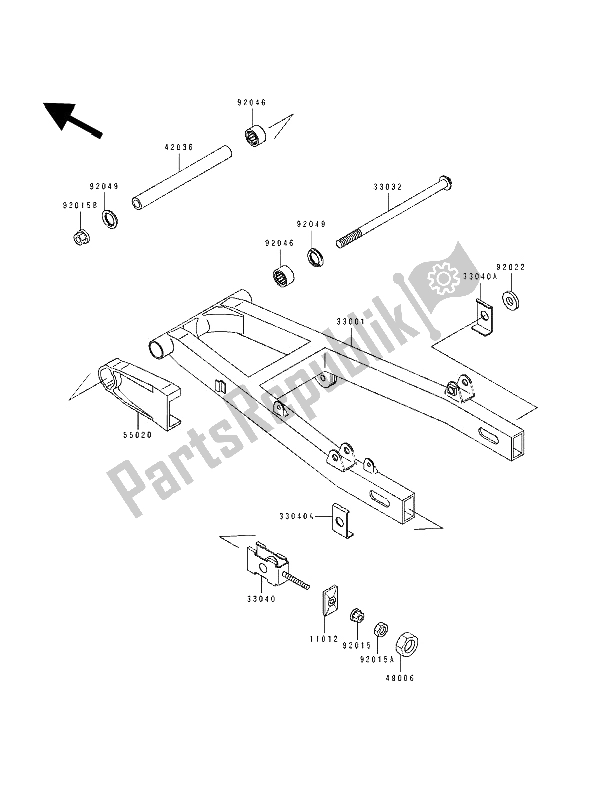 Alle onderdelen voor de Achterbrug van de Kawasaki EL 250D 1993
