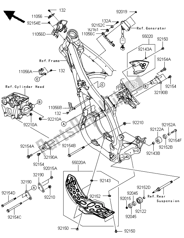 All parts for the Frame Fittings of the Kawasaki KX 450 2013