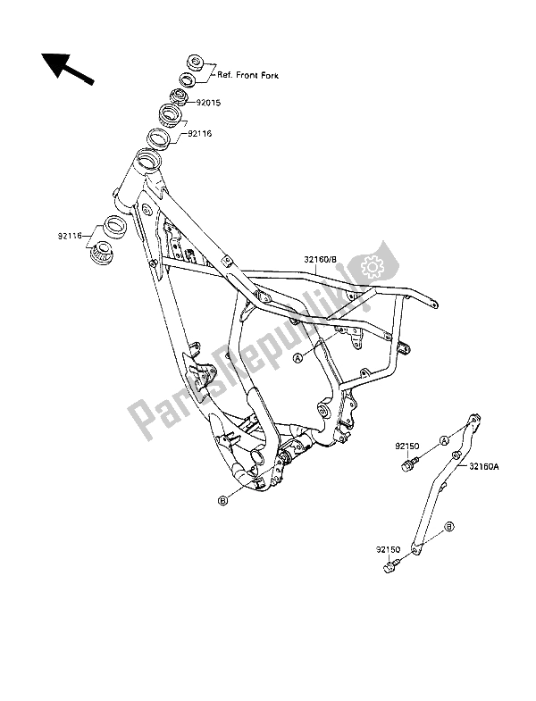 Alle onderdelen voor de Kader van de Kawasaki KX 100 1989