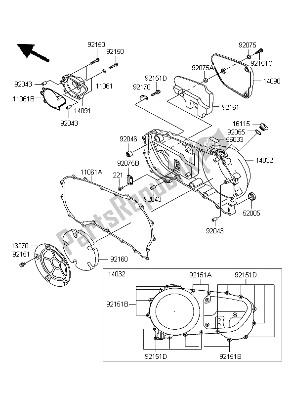 Toutes les pièces pour le Capot Moteur Droit du Kawasaki VN 1600 Mean Streak 2004