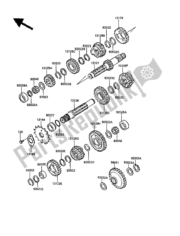 All parts for the Transmission of the Kawasaki KLR 650 1988